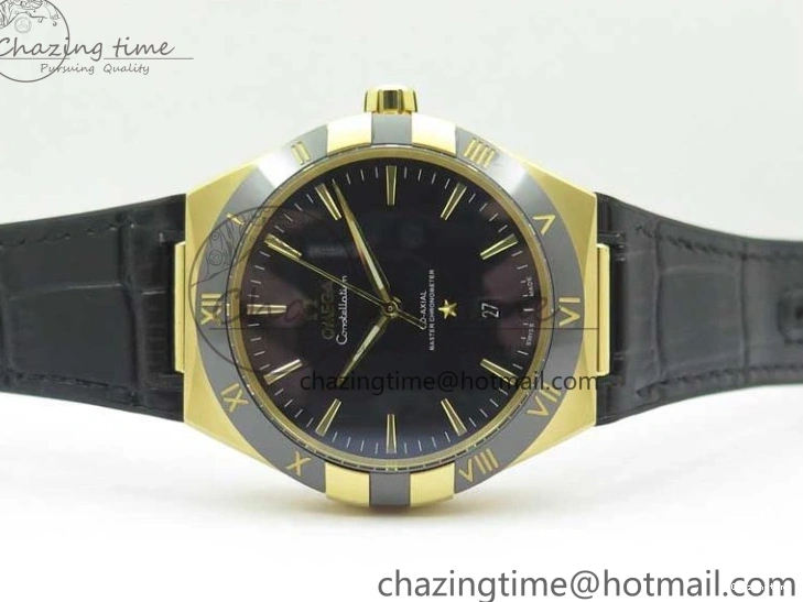 0318 HighQuality Constellation 131.33.41.21.03.001 YG TW Best Edition Black Dial On Gummy Strap A 7871